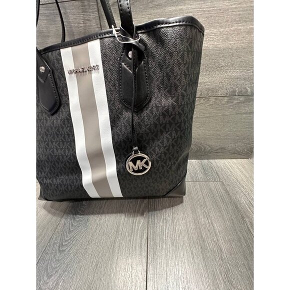 Michael Kors Eva Large Logo Stripe Tote Bag in Black White - Picture 7 of 16